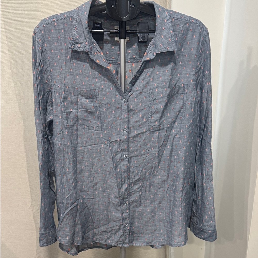 Gray Button-Up Shirt with Pink Accents